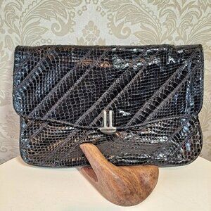 Jean Varon Black Eelskin Clutch Bag, Vintage 1970's